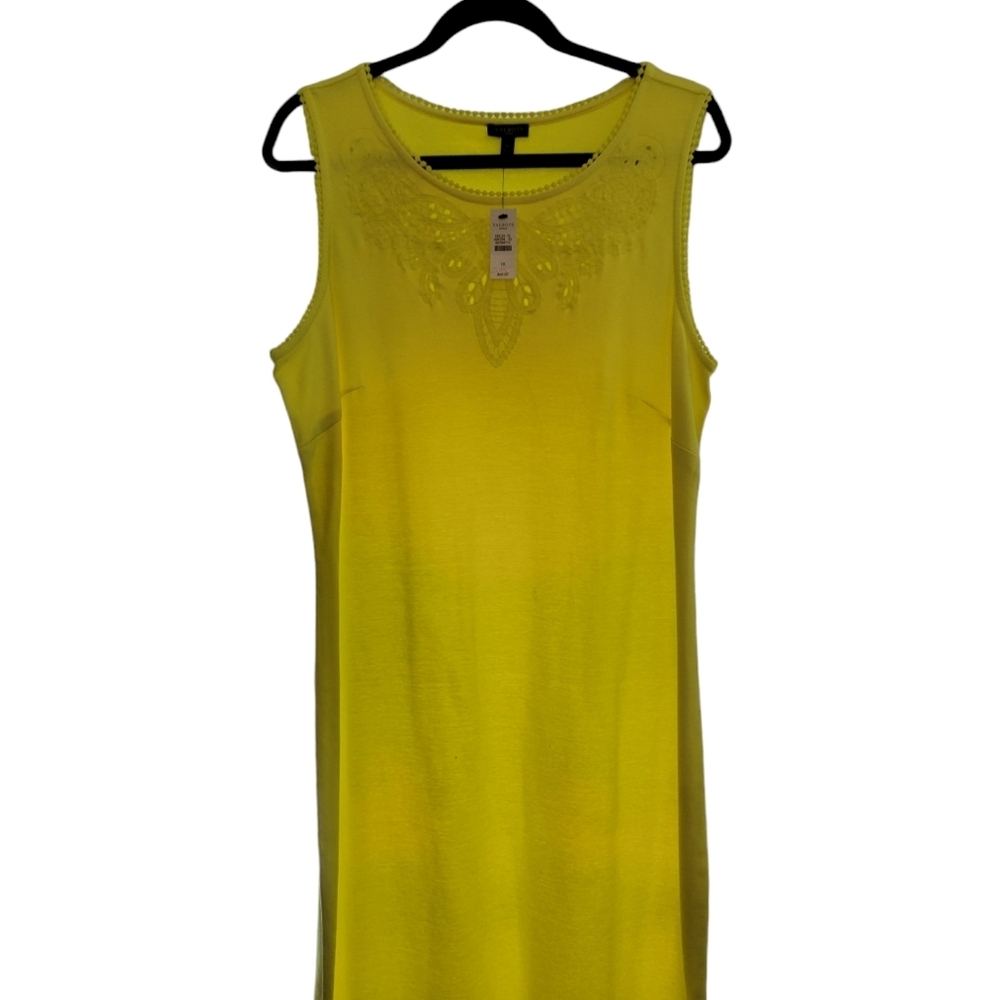Talbots Bright Yellow Knit Dress With Embroidered Accents